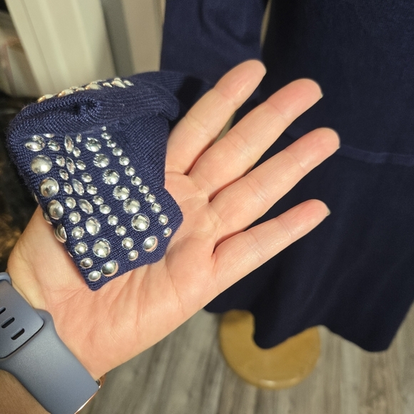 Rosie Harlow Blue Knit Long Sleeve Sweater Dress NWT Studded - Picture 9 of 13